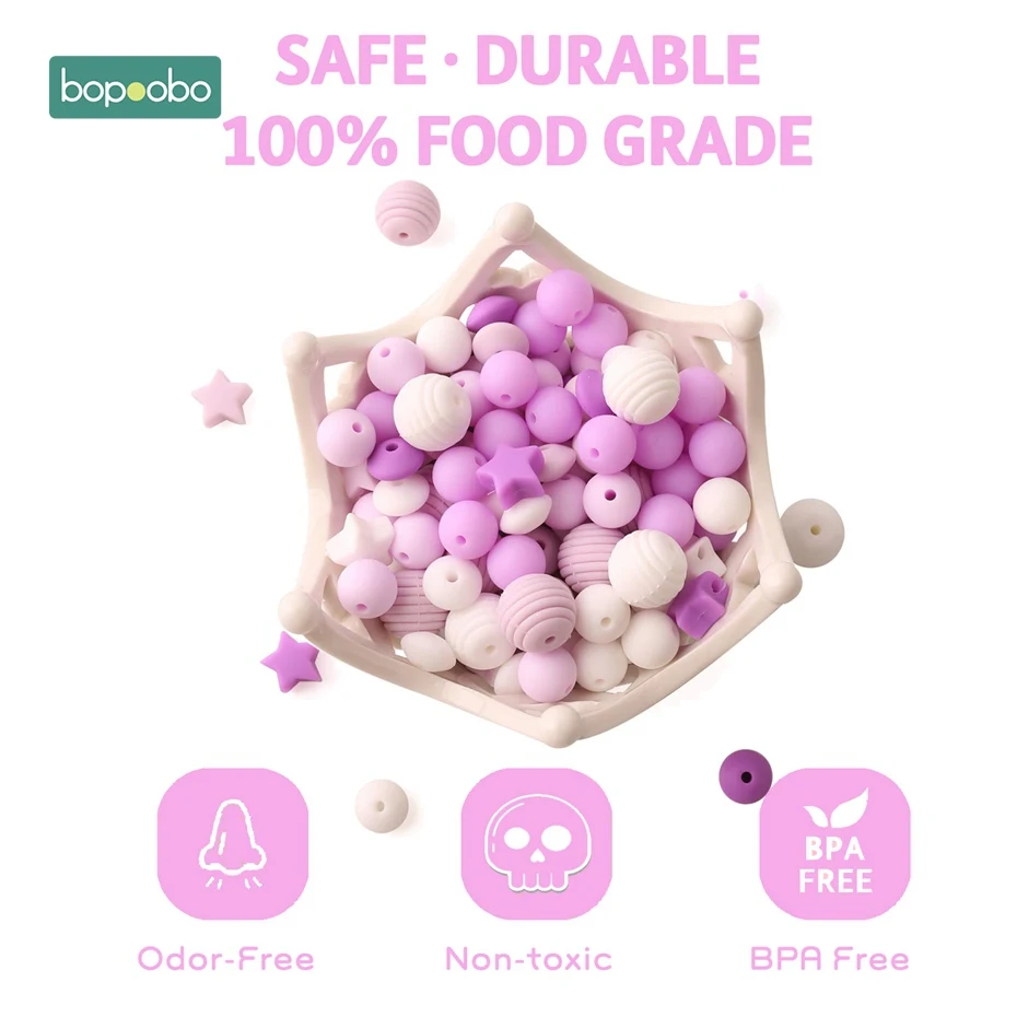 Bopoobo 100 шт Детские Силиконовые бусины аксессуары для прорезывания зубов BPA Бесплатно Детские кусачки Игрушки Высокое качество DIY Изготовление ювелирных изделий ожерелье бусы