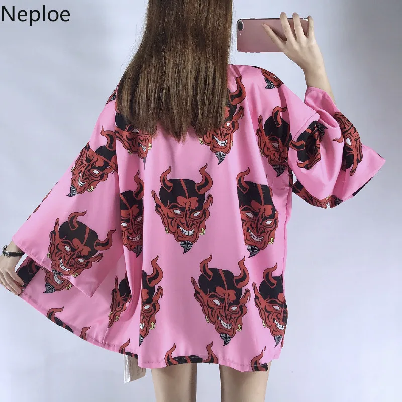 Neploe Japanese Kimono Cardigan Women Shirt Plus Size Female Blouses Harajuku Punk Purple Pink Coat Summer Beach Outwear 38593 |