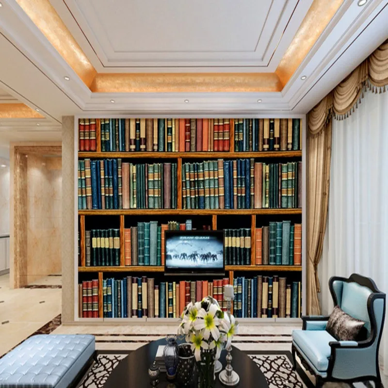 Пользовательские настенные росписи ручной росписью книги Ретро книжные полки