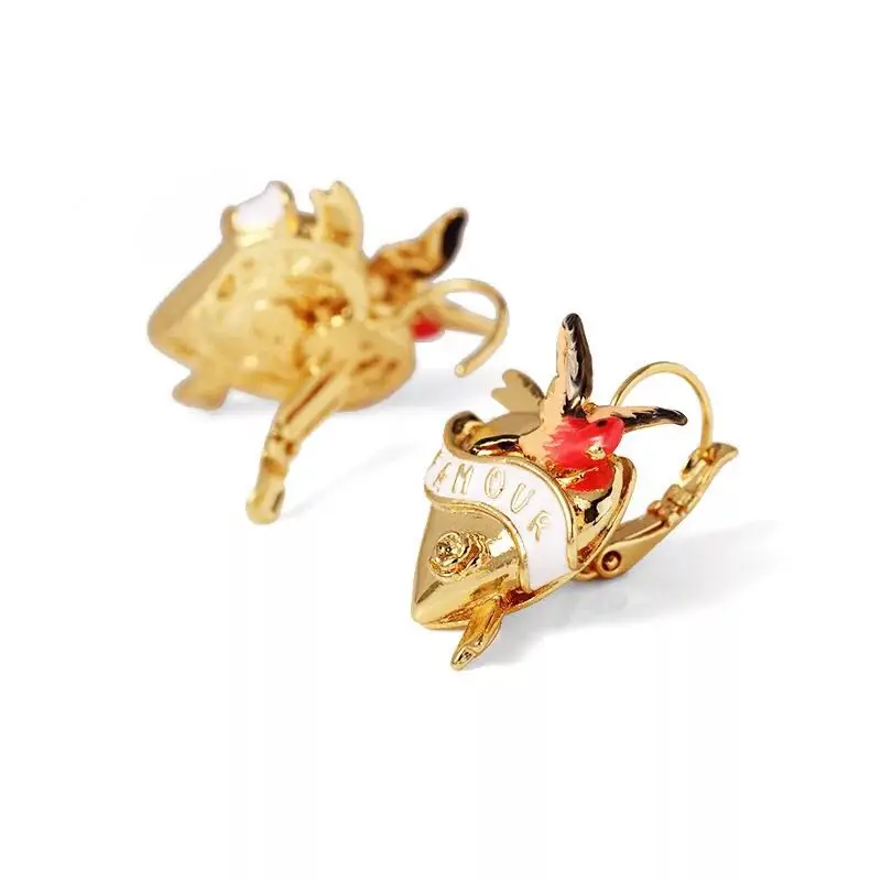 hook earring Amybaby дизайнер глянцевое покрытие красное сердце любовь птица женские ожерелье, серьги-гвоздики кольцо браслет ювелирные изделия Вечерние - Окраска металла: hook earring