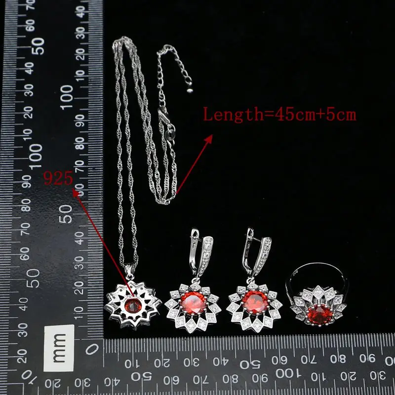 Fashion 925 Sterling Silver Jewelry Sets For Women Red CZ Earrings Necklace Ring Pendant New In 2018 Low Price Sale | Украшения и