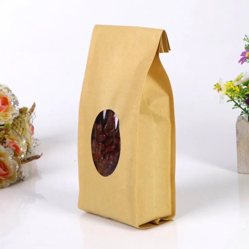 10*22 см 100 шт стоьте вверх круговой тип окна коричневые крафт бумажные мешки