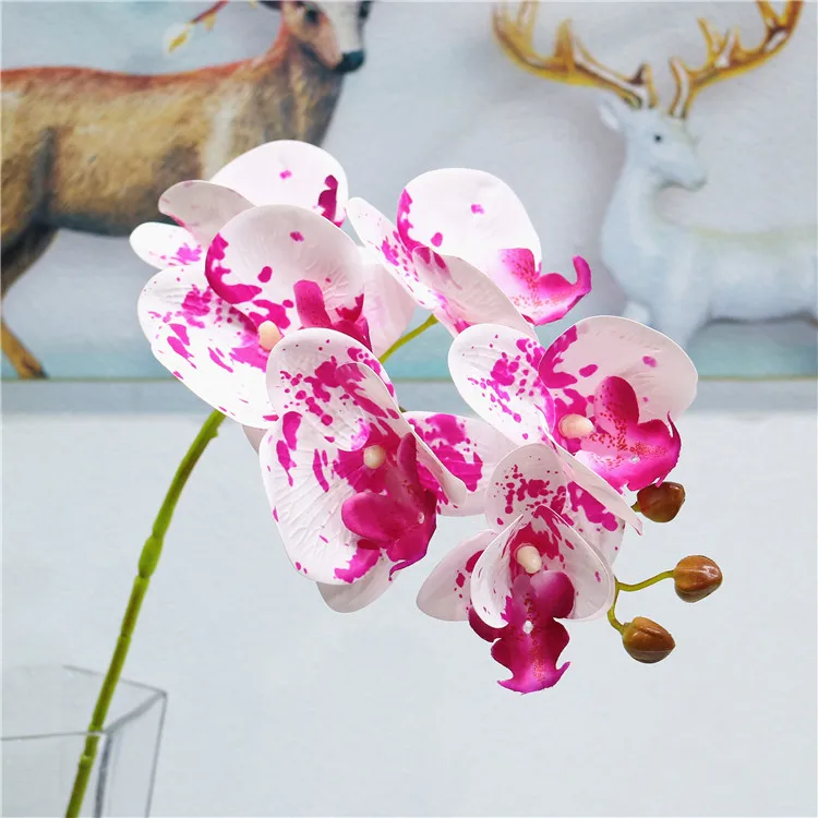 White purple spot 69 см, высота 6 голов, 3d принт, Бабочка, Орхидея, зеленый пластик, идиллический кантри, искусственный цветок, украшение стола, искусственные цветы - Цвет: White purple spot