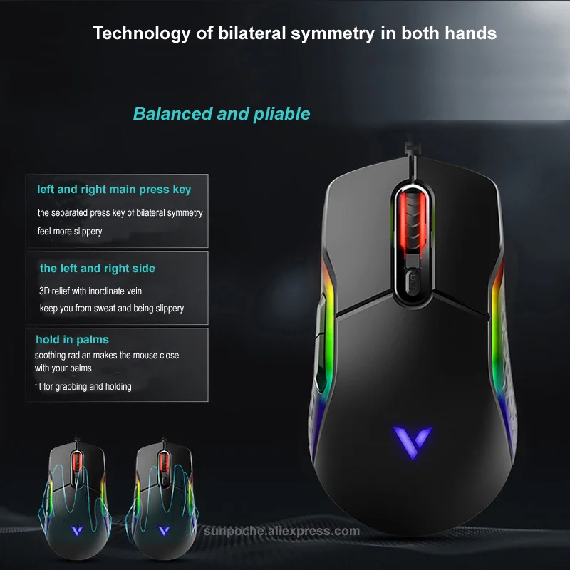 Проводная игровая мышь Rapoo 16000DPI 400IPS ИК оптический датчик настраиваемый чип VT RGB