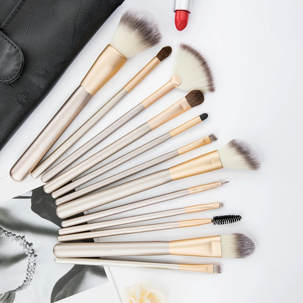 RANCAI 12 шт набор кистей для макияжа crochas maquillaje зеленый большой свободный порошок