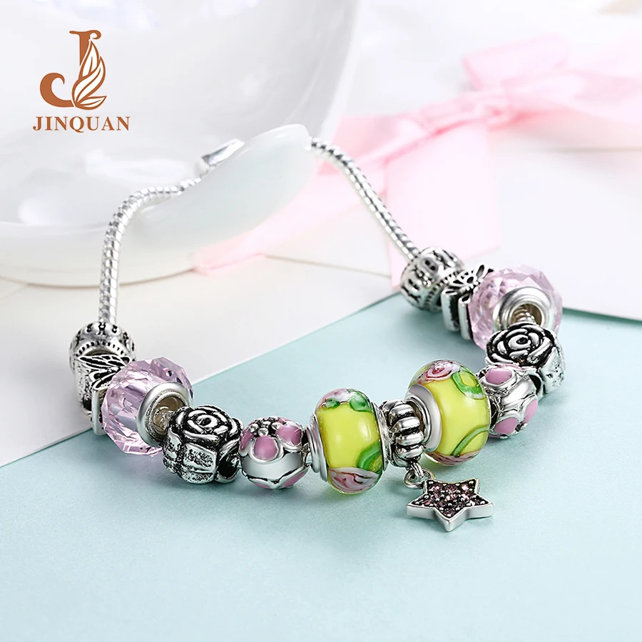 JINQUAN Шарм DIY пятиконечная звезда Кристалл высокое качество Серебрение Любовь femme