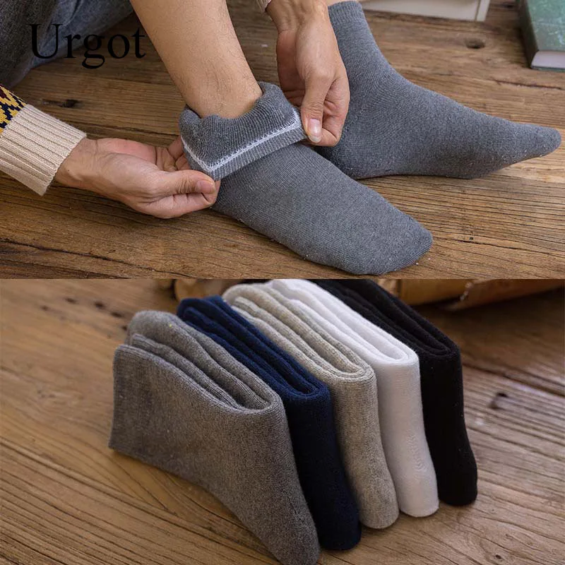 Urgot 5 Pairs Mens Socks Plus Velvet Fuzzy Terry Keep Warm Winter Socks Men Solid Color All-match Casual Business Sox Crew Meias images - 6
