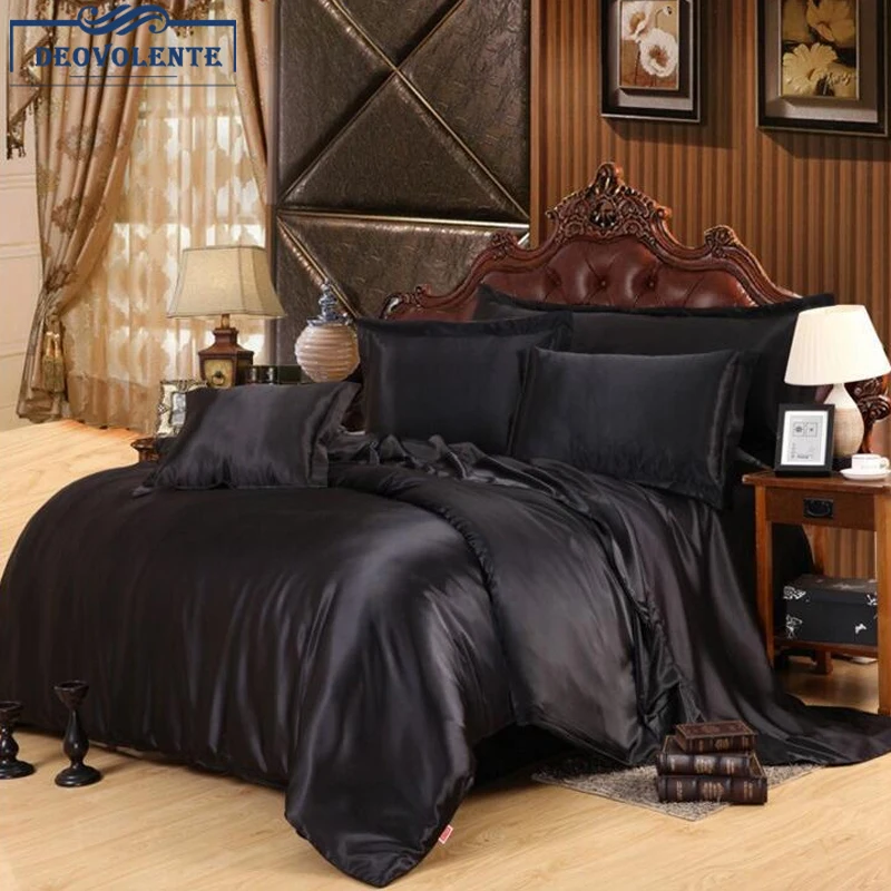 

Черный Шелковый Атласный Костюм однотонные Цвет простыня наволочка для дома постельное белье