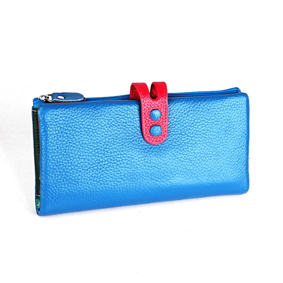light blue CICICUFF Модный женский кошелек из натуральной кожи, длинный клатч, Дамский кошелек с карманом на молнии, цветной женский кошелек для телефона - Цвет: light blue