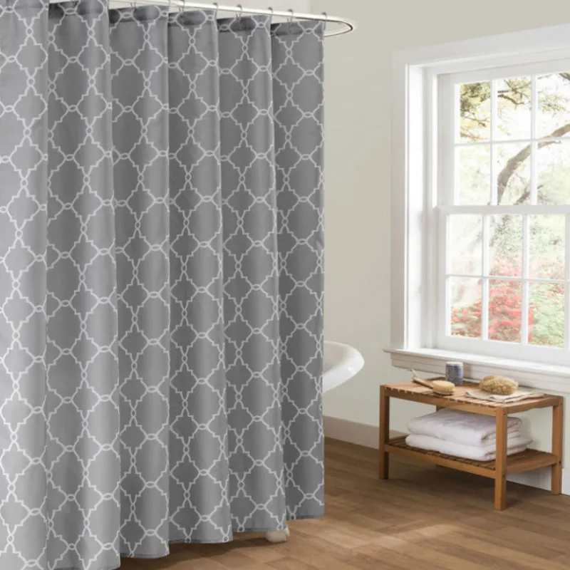 

DUNXDECO Shower Curtain Waterproof Bath Room Polyester Fabric Curtain 180x180CM Nordic Gray Geometric Modern Home Hotel Decor