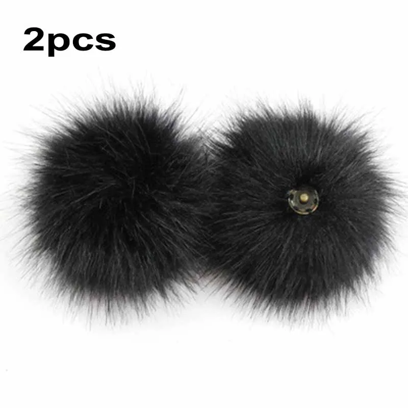 2Pcs Fluffy Faux Fur 10cm Pom Ball W/ Press Button DIY Crafts Baby Girl Pompoms Beanie Hats Clothes Accessories Press Stud Ball