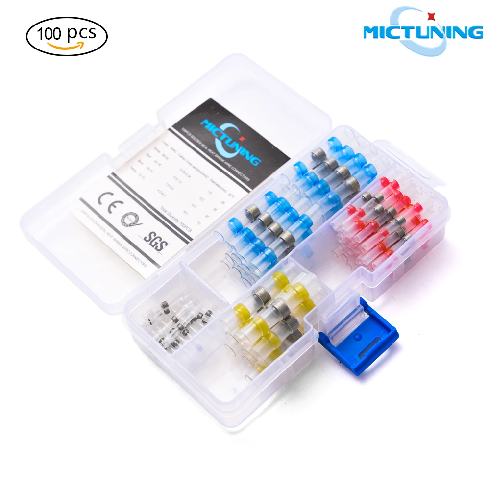 MICTUNING 100 шт. термоусадочные стыковые соединители для припоя медные проводов