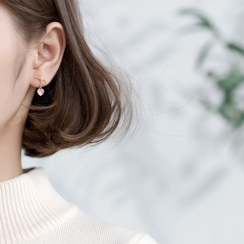 Серьги подвески из стерлингового серебра 925 пробы с розовым опалом и