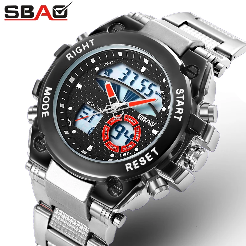 SBAO Новые часы reloj hombres Relojes de cuarzo непроницаемые календари alarma correa acero redondo s