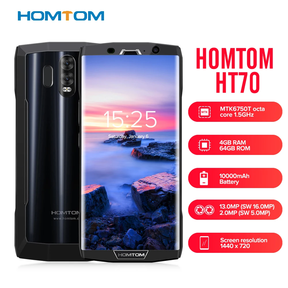 HOMTOM HT70 смартфон 6 0 'ཎ:9 полноэкранный Android 7 MTK6750T Восьмиядерный 4 Гб ОЗУ 64 ПЗУ 10000