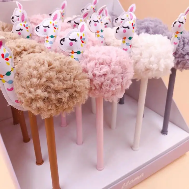 2 шт./компл. Kawaii 0 5 мм лама альпака с животными шарик для волос плюшевый гель ручка