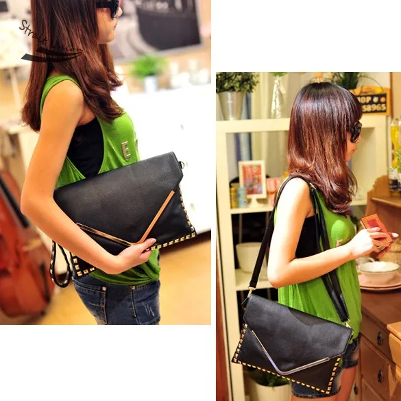 Горячая новинка дизайн леди улица конверт сумка заклепки сумочка женщины