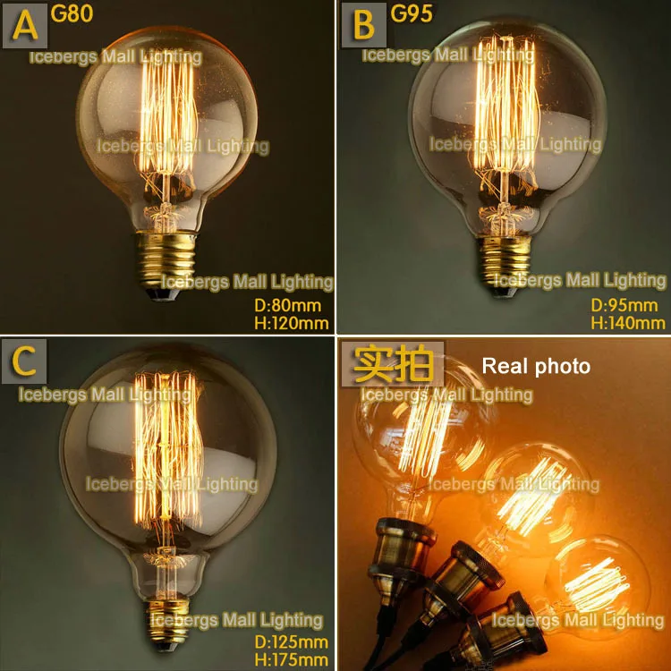 

Винтаж Эдисон лампы накаливания светильник лампочка G80 G95 G125 E27 40 Вт 60 Вт 110 В 220 декоративные лампы вертикальная, стилизованные под языки плам...