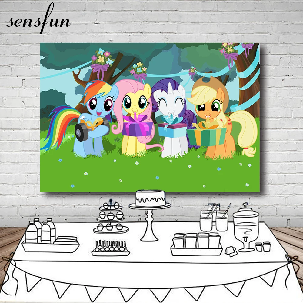 Sensfun Grassland маленький пони подарок фон Дерево Цветок Дети фон на день рождения для фотостудии 7x5FT винил