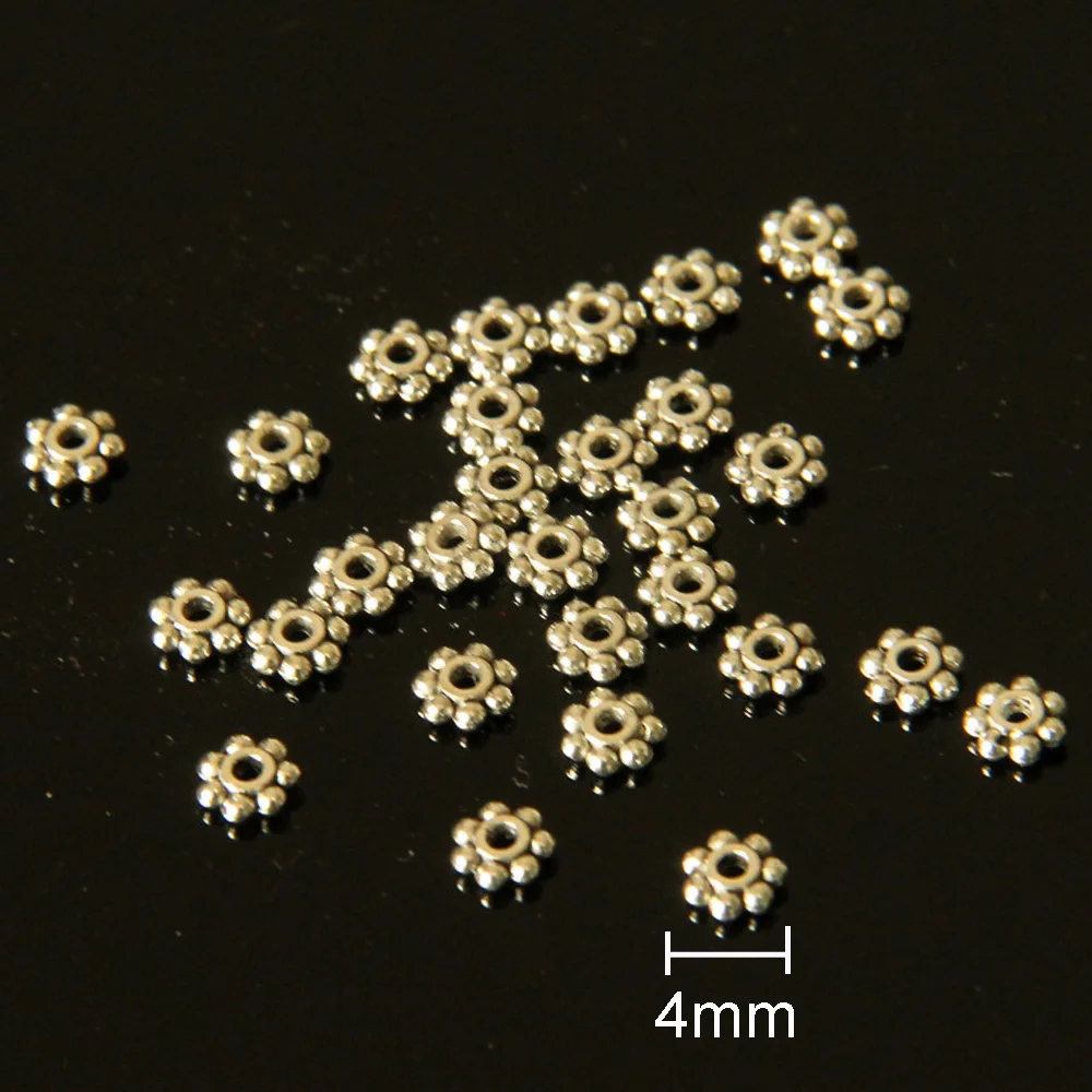 100pcs Тибетские серебристые бусины, 100 шт./партия, 4 мм, металлические промежуточные бусины россыпью для самостоятельного изготовления браслетов и других ювелирных украшений, модель 1058 - Цвет: 100pcs