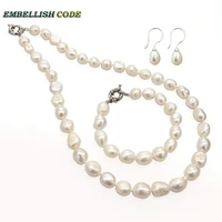 selling well white wonderful small baroque real cultured pearls choker necklace bracelet dangle earring set for women good luck