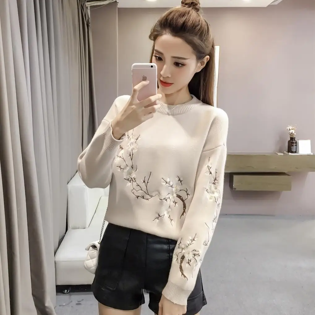 women clothing 2017 spring autumn winter korean vestidos fashion thin cute sweet new embroidery knit sweaters female A4555 | Женская