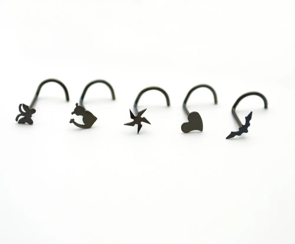 Черные кольца для носа винтовые Симпатичные логотипы крючок костей булавка