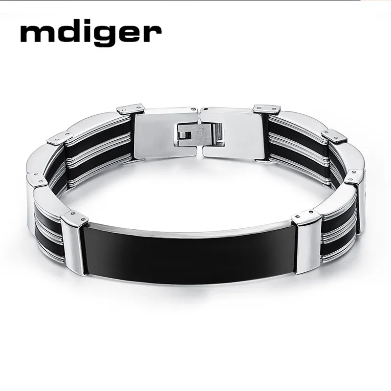 Mdiger простой глянцевый нержавеющая сталь силиконовый мужской браслет Шарм