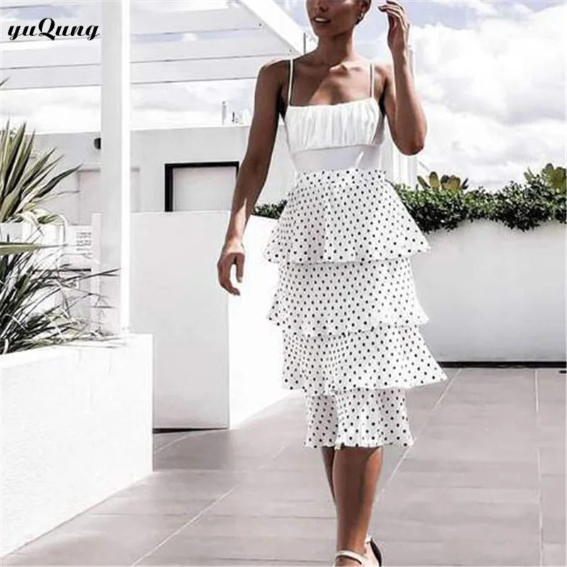 Yuqung летние новые многоярусные плиссированные юбки для торта в горошек тюлевые