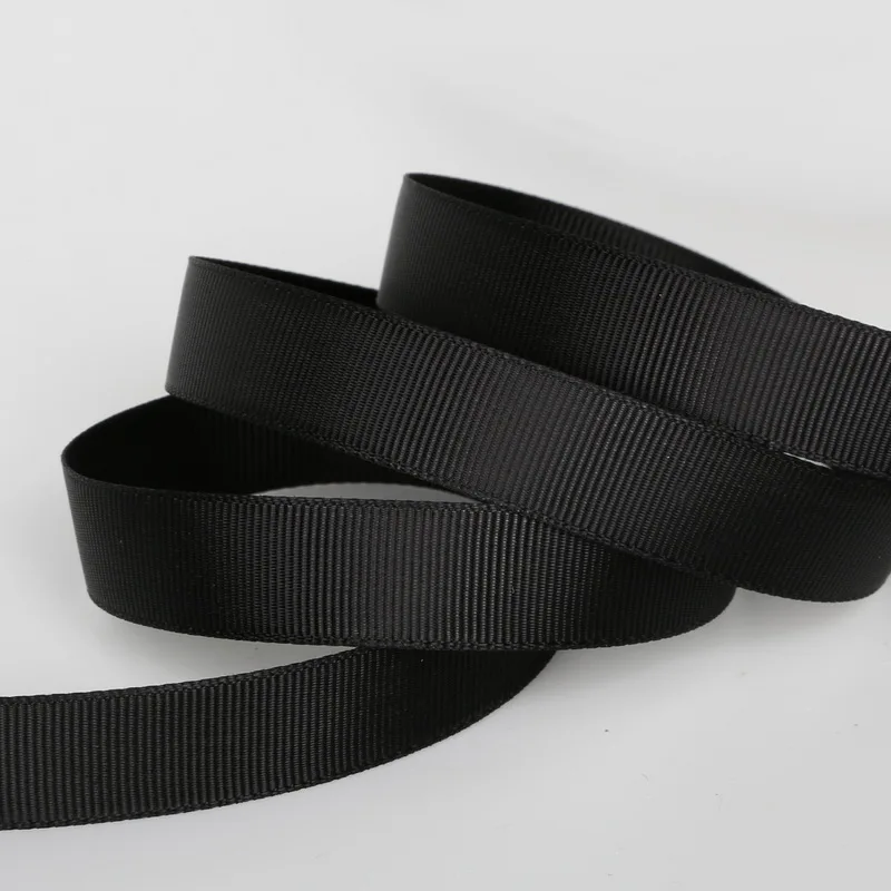 Лента Корсажная черная для упаковки подарков 5 ярдов 7/10/15/20/25/38 мм|grosgrain ribbon|black