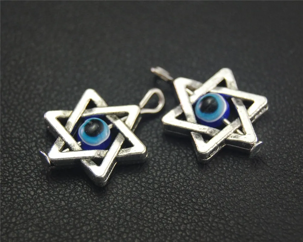 

30pcs Silver Color star spacer with blue evil eye beads Charm Pendant DIY Necklace Bracelet Bangle Findings 20x13mm A121