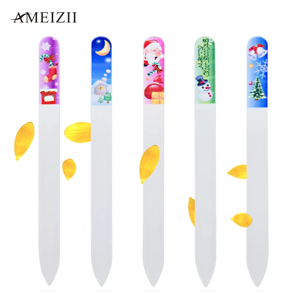 AMEIZII 5Pcs Durable Reshape Nail File Colorful Glass Crystal Christmas Festival Sanding Buffing Tool Manicure Pedicure | Красота и