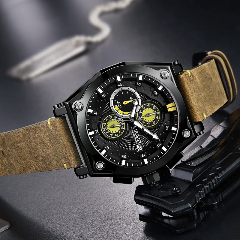 MEGIR мужские часы лучший бренд класса люкс кварцевые золотые повседневные кожаные