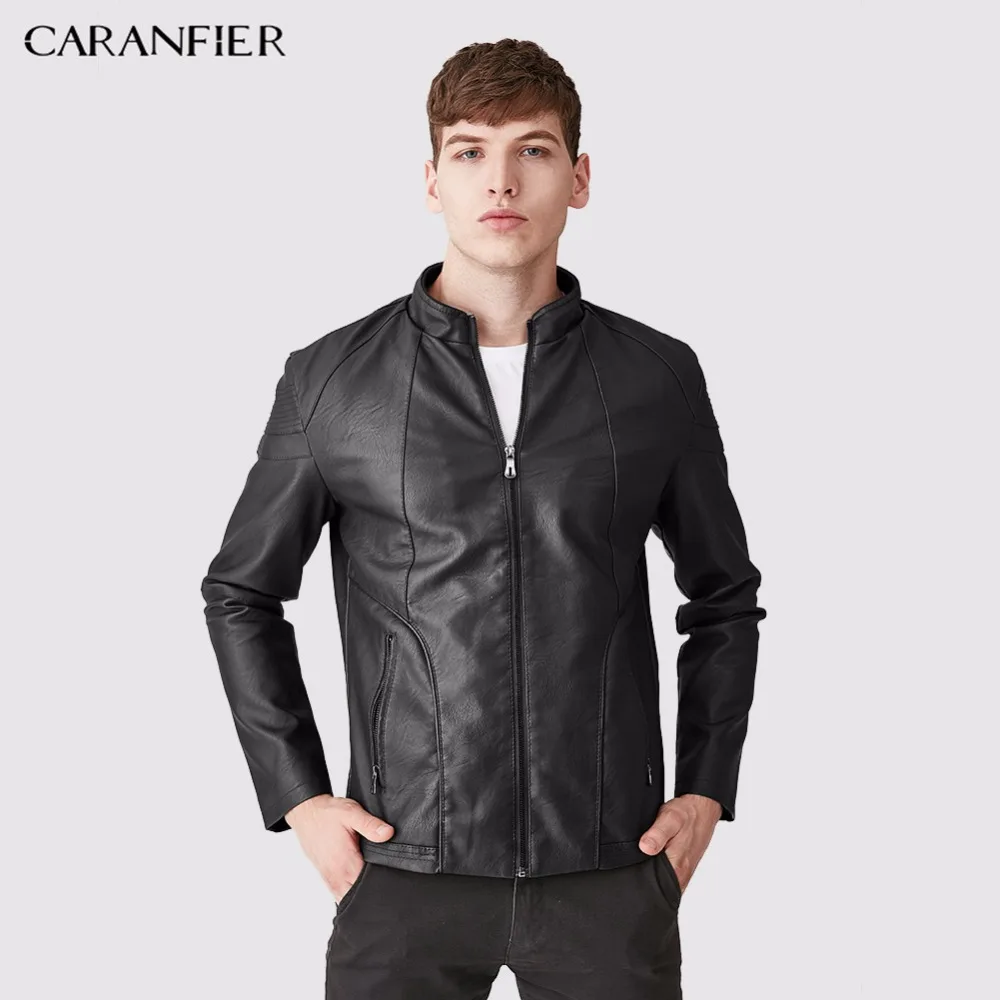 CARANFIER мужская кожаная куртка Высококачественная мотоциклетная пилот зимняя
