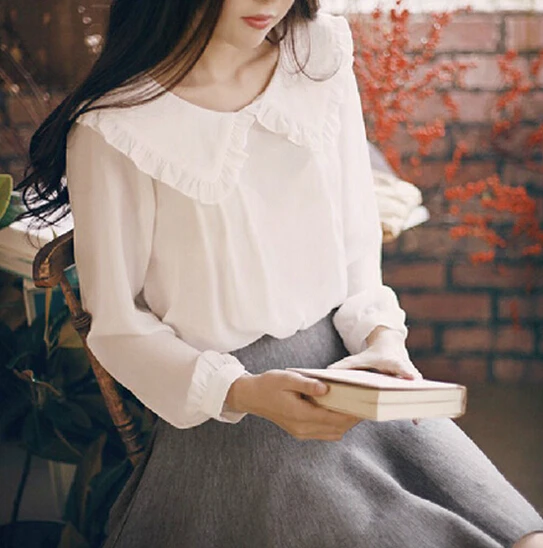 Женская шифоновая блузка с длинным рукавом повседневная однотонная белая