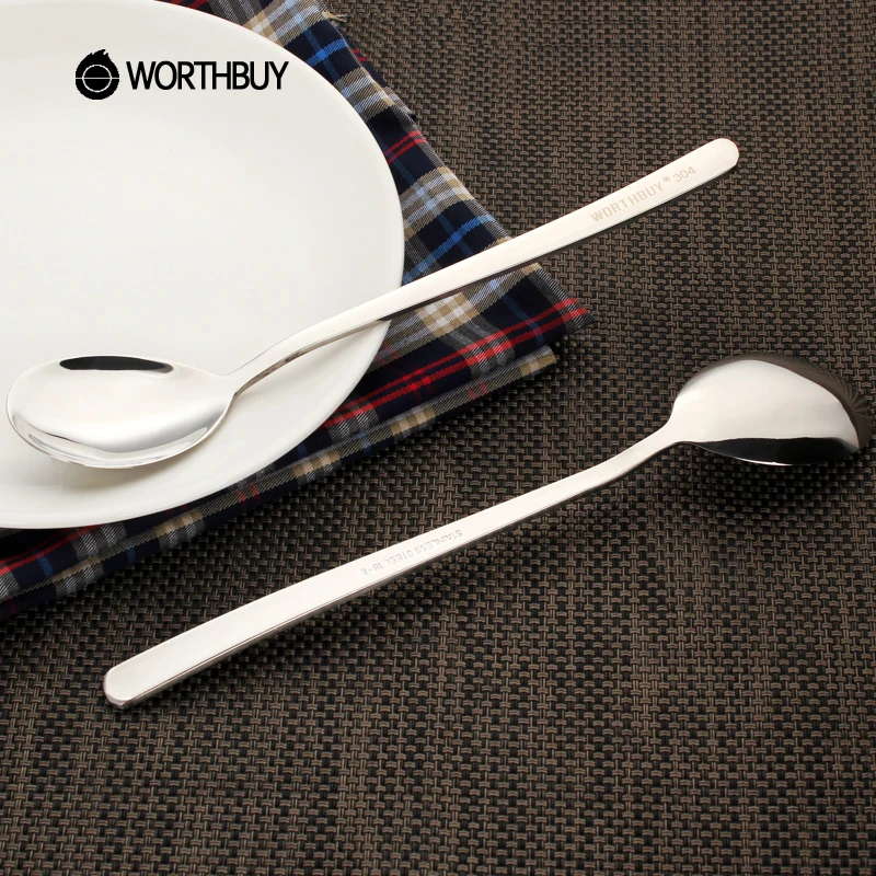 WORTHBUY 2 шт./компл. Корейская обеденная ложка 304 нержавеющая сталь с длинной ручкой