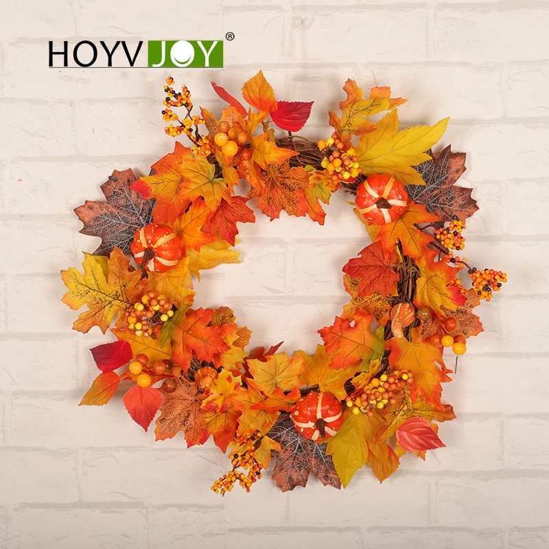 HOYVJOY осень ПВХ клен сосновый конус большая гирлянда Хэллоуин украшения на День Благодарения венок Рождественский венок 60 см