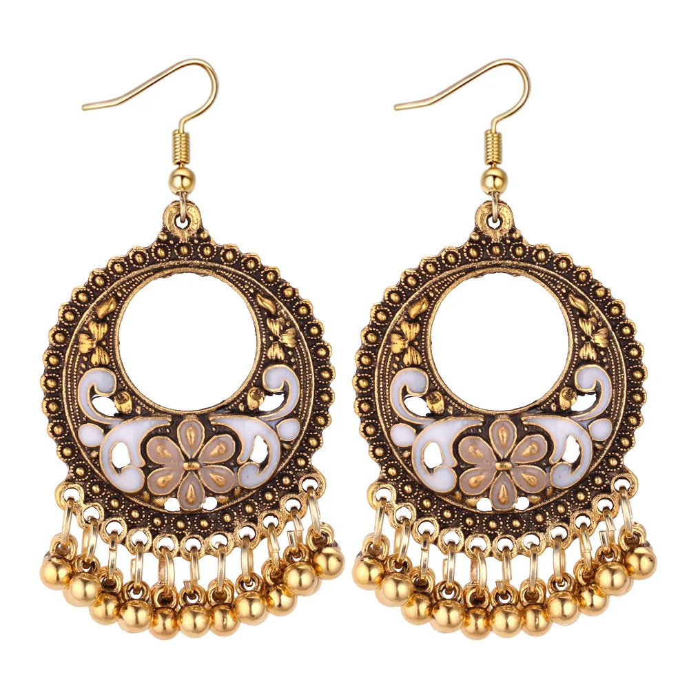 New Bohemia Handmade Dangling Bead Drop Earrings Brincos Hollow Out Flower Tibetan Silver Vintage Retro Indian Jewelry 2018 | Украшения и