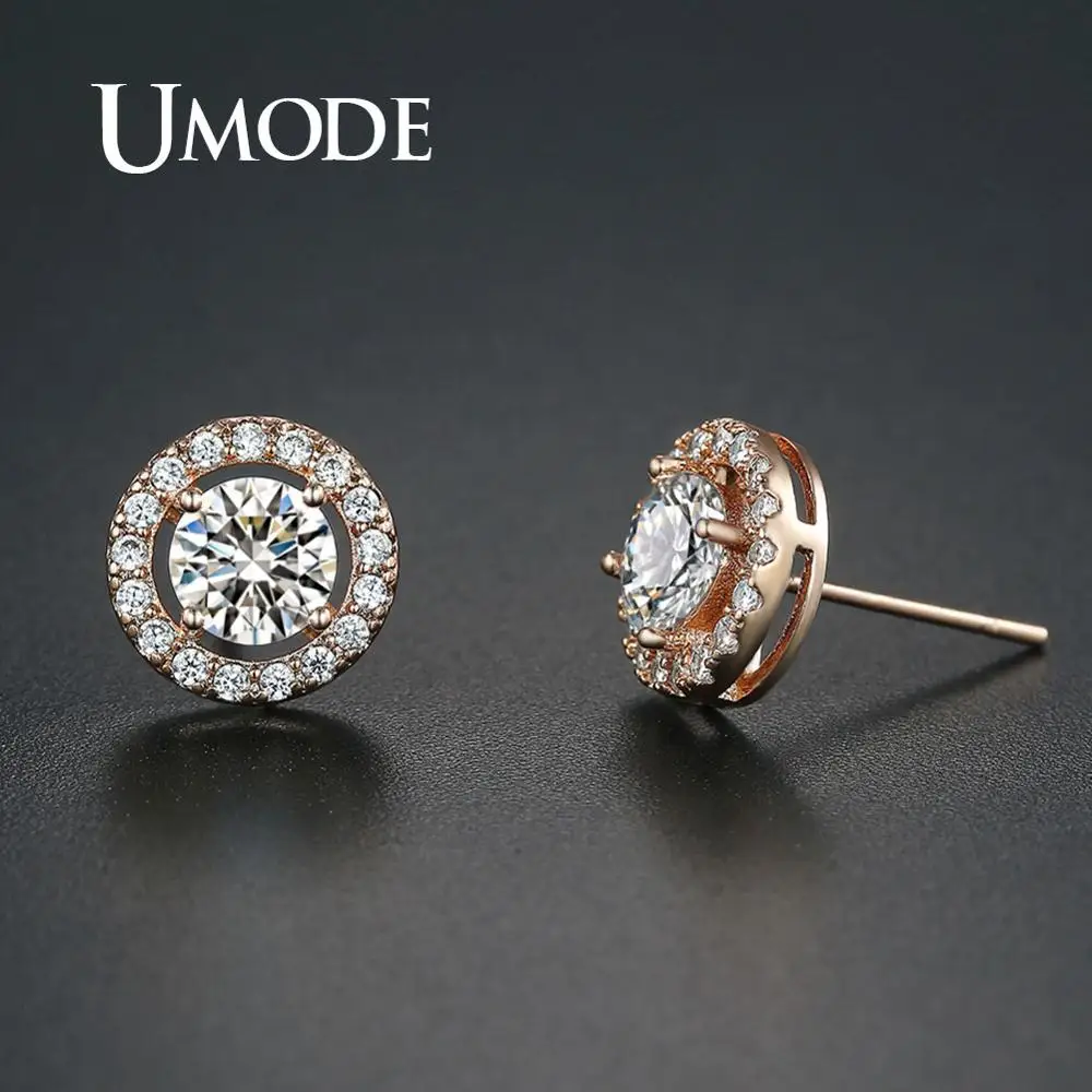 

UMODE Rose Gold Simple Stud Earrings for Women Girls Small Zircon Earrings Korean Style Fashion Jewelry Accessories UE0012
