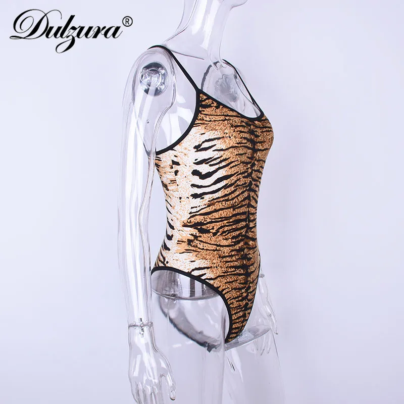 Dulzura Tiger stripes печати пикантные женские боди 2018 лето осень женский без рукавов bodycon