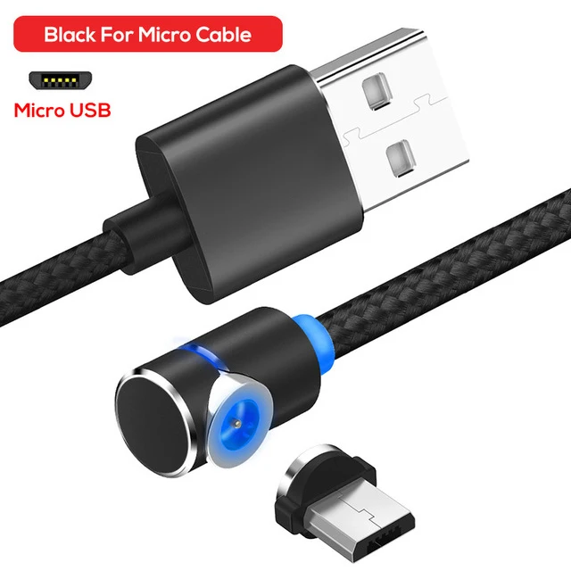 Black for Micro 2.5A Магнитный зарядный кабель 90 градусов шнур для зарядки телефона для iphone Micro usb c кабель Быстрая зарядка Магнитный usb кабель для зарядки - Цвет: Black for Micro