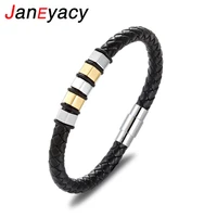 janeyacy new fashion stainless steel bracelet ladies leather bracelet magnetic buckle black leather men bracelet rope pulseras