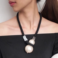 bk big simulated pearl necklaces for women chunky beads statement pendant necklace fashion crystal rope chain ball choker