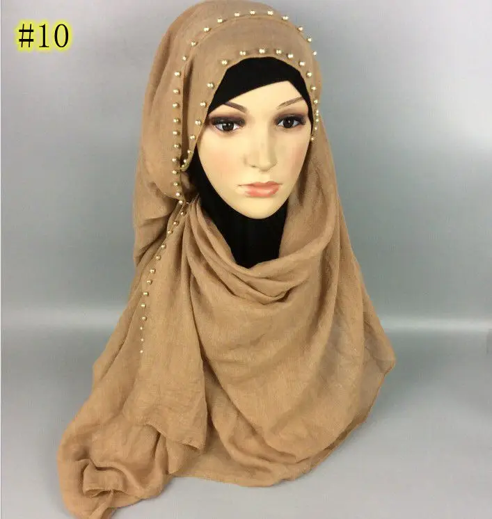Бесплатная доставка жемчужный хлопок вискоза шарф Мусульманский хиджаб