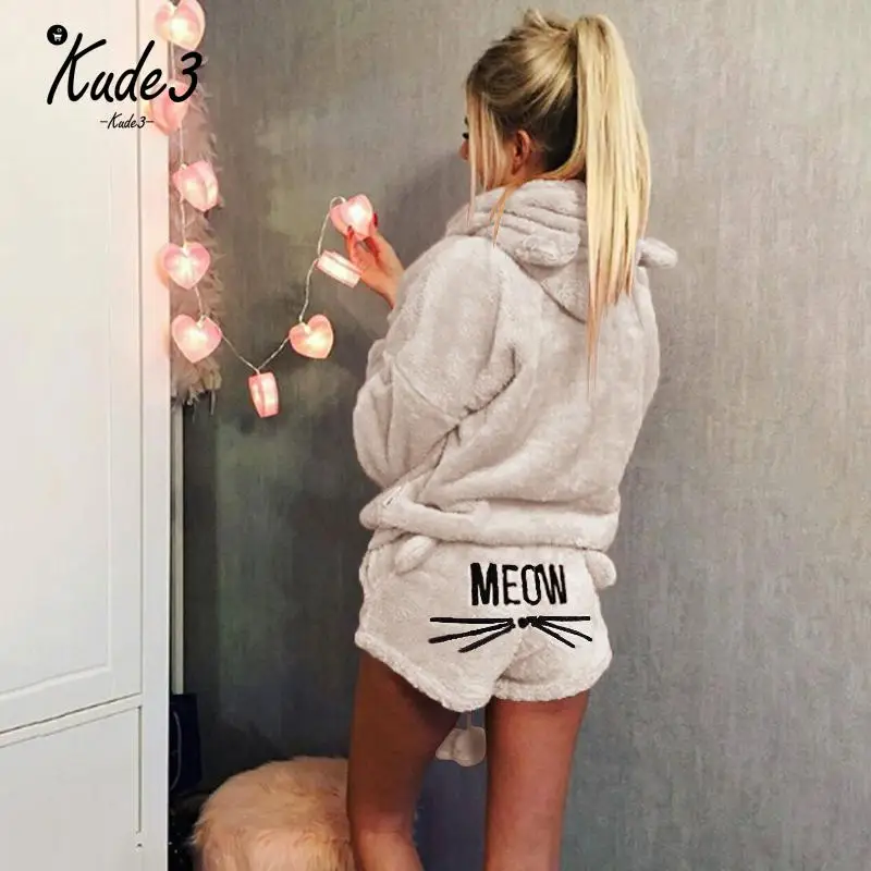 Для женщин бархат кораллового цвета костюм из двух предметов осень-зима Пижама