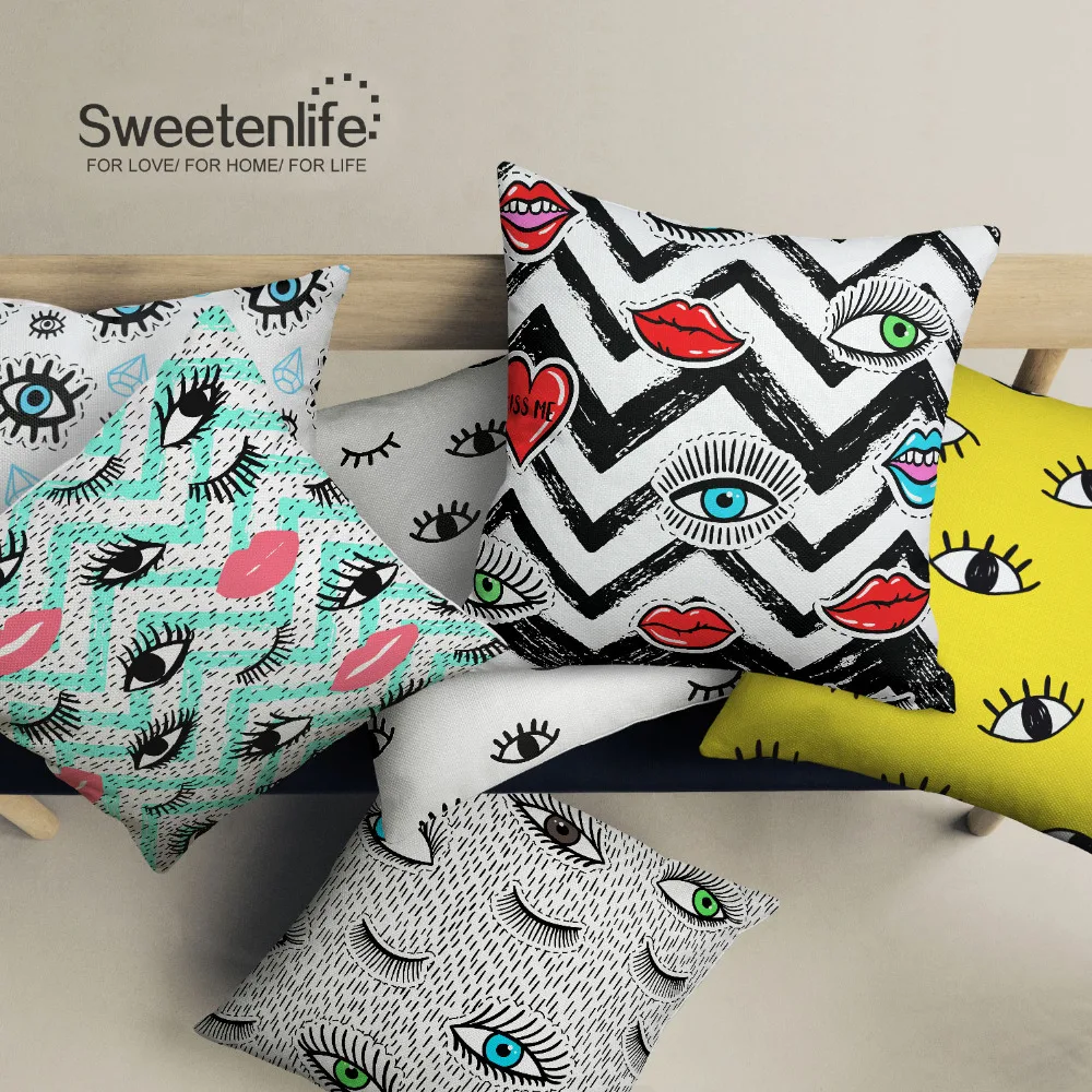 Sweetenlife 45x45 см нарисованные вручную глаза модные наволочки стиль наволочки для дома Декор Высокое качество Белый лен подушка для стула