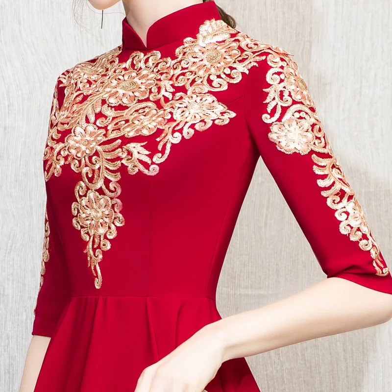 

Bride Bridesmaid Dress Half Sleeve High Collar Wedding Party Dress SW19135