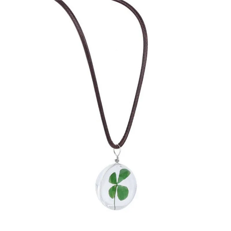 Refaxi 2016 New Woman Fashion Handmade Nature Flower Necklace Lucky Clover With Double Glass Ball Pendant Hot | Украшения и