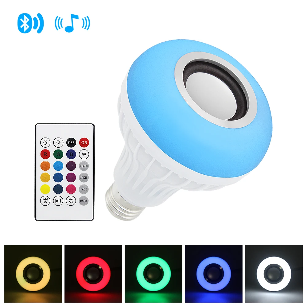 Светодиодный смарт светильник E27 12 Вт с RGB подсветкой беспроводной bluetooth динамик