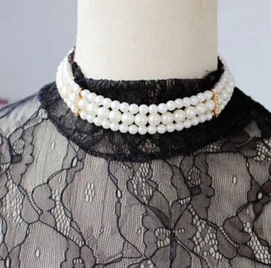 ddh001653 Elegant Gold Pearl Beads Crystal Chain Choker Bib Necklace (B0409) | Украшения и аксессуары